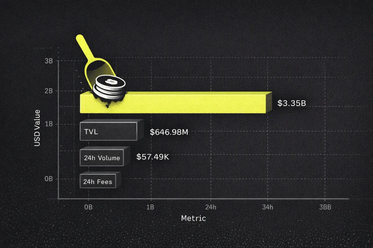 Bar chart showing PancakeSwap TVL, 24h volume, and 24h fees for October 14, 2026.